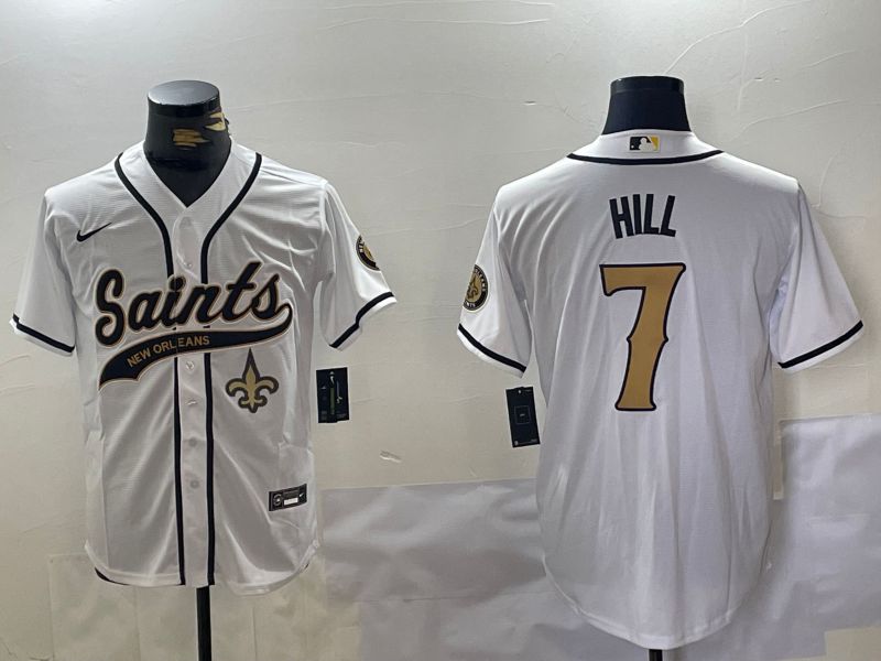 Men New Orleans Saints #7 Hill White Joint Name 2024 Nike Limited NFL Jersey style 3